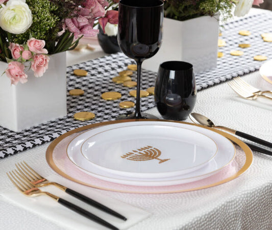 6.3 In. Hanukah Gold Menorah Plastic Disposable Dessert Plates - 10 ct.