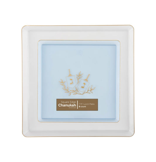 8 In. Hanukah Square Edge Blue/Gold Disposable Salad Plates - 8 ct.