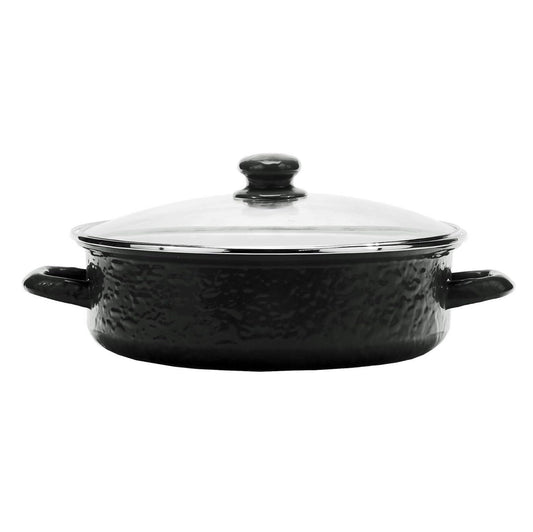 Enamelware Sauté Pan/ Casserole with Glass Lid - 3 Quart -Black Textured