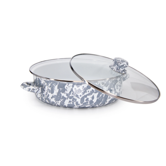 Enamelware Sauté Pan/ Casserole with Glass Lid - 3 Quart -Grey Swirl