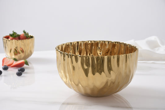 Gold Crinkle Style Medium Deep Serving Bowl - Oven Safe