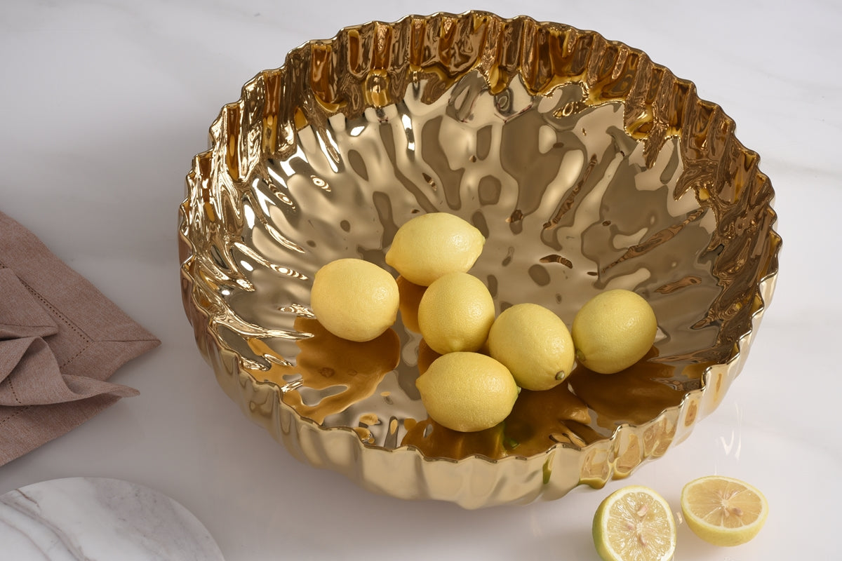 Gold Crinkle Style Extra Large Shallow Bowl - Oven Safe