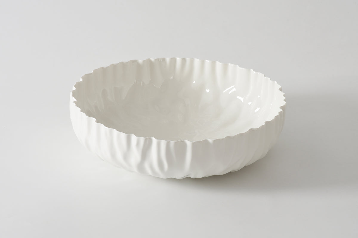 White Crinkle Style Extra Large Shallow Bowl - Oven Safe