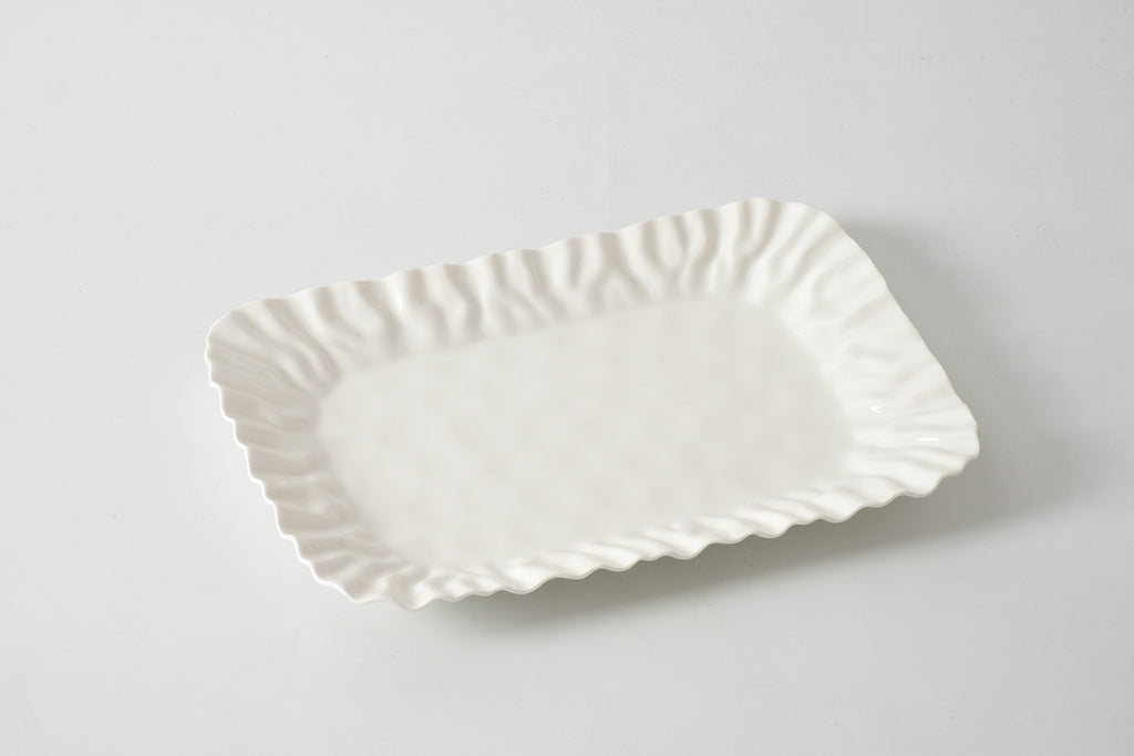 White Crinkle Style Medium Deep Serving Tray - Oven Safe