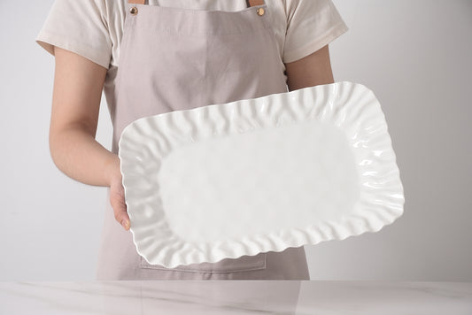 White Crinkle Style Medium Deep Serving Tray - Oven Safe