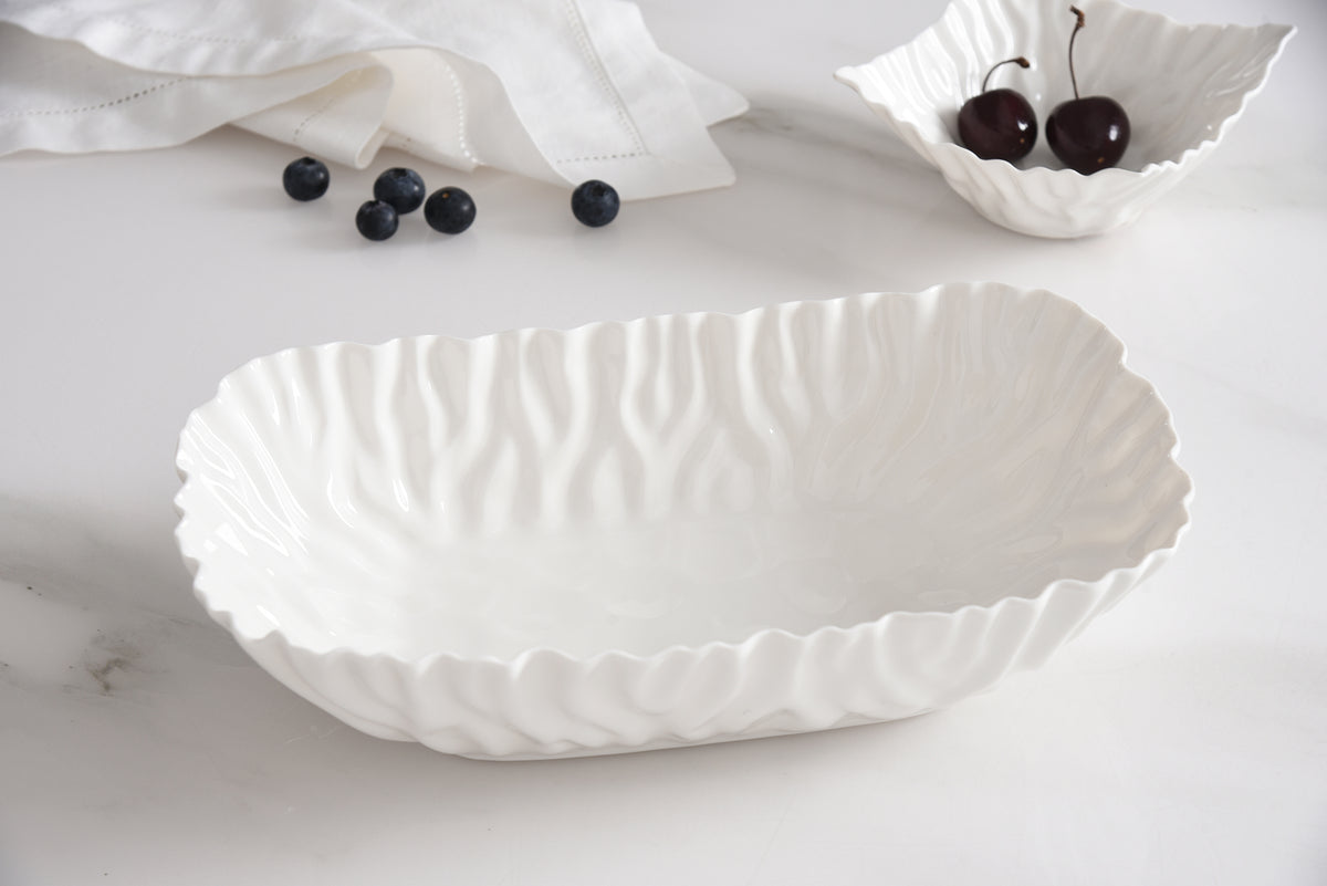 White Crinkle Style Medium Deep Server - Oven Safe
