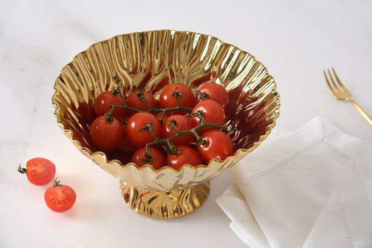 Gold Crinkle Style Small Footed Serving Bowl - Oven Safe