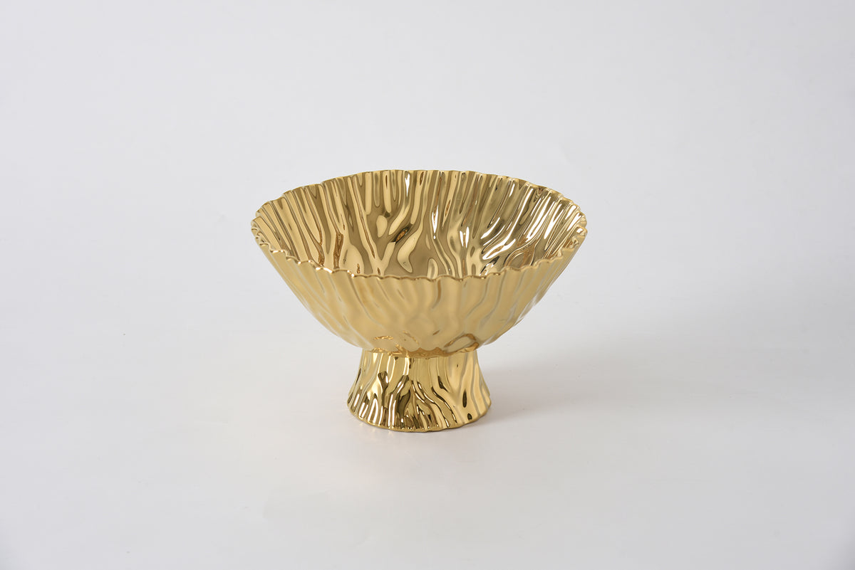 Gold Crinkle Style Medium Footed Serving Bowl - Oven Safe