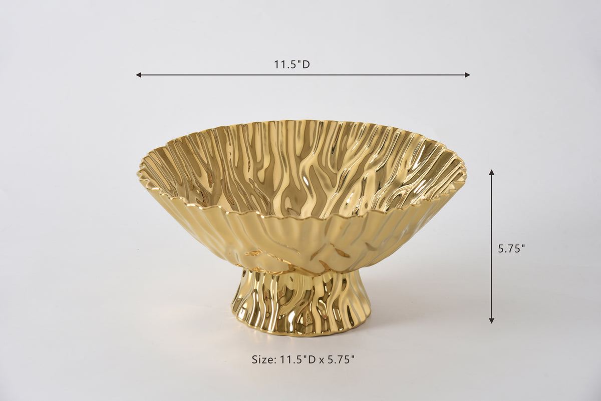 Gold Crinkle Style Large Footed Serving Bowl - Oven Safe