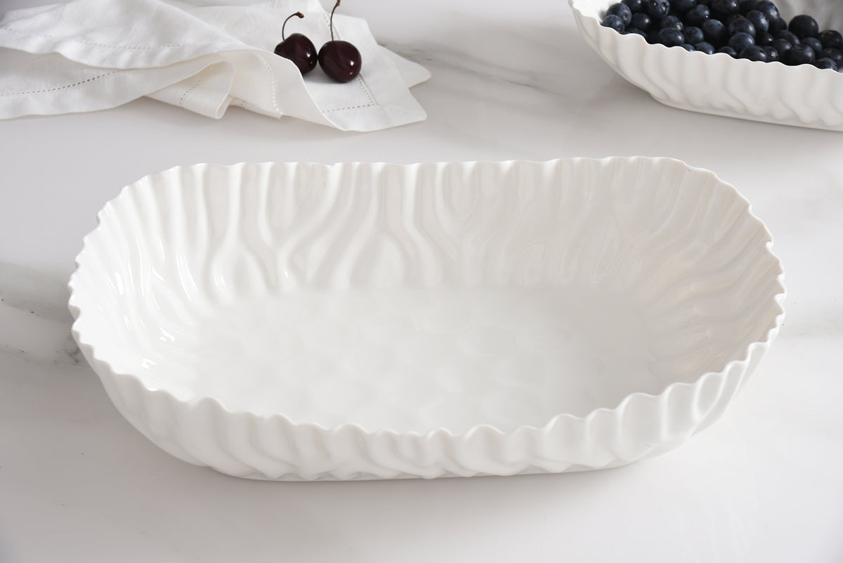 White Crinkle Style Large Deep Server - Oven Safe