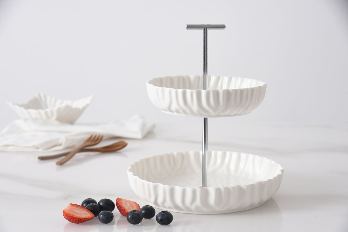 White Crinkle Style 2-Tier Stand - Oven Safe