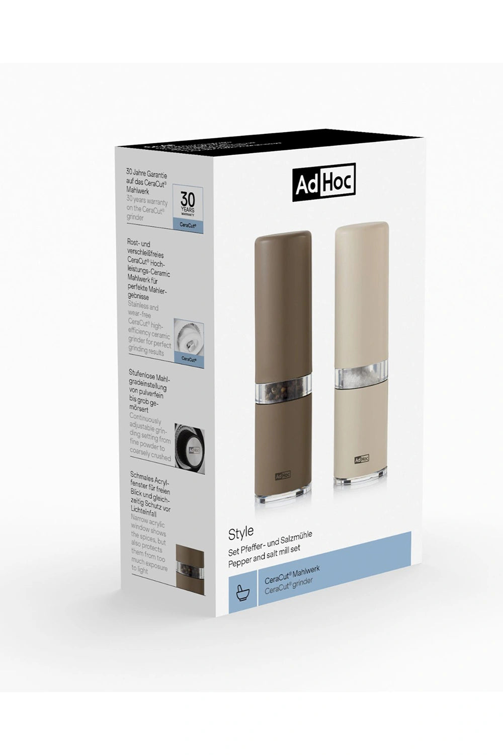 Stainless Steel Pepper and Salt Mill Set - Dark & Light Beige