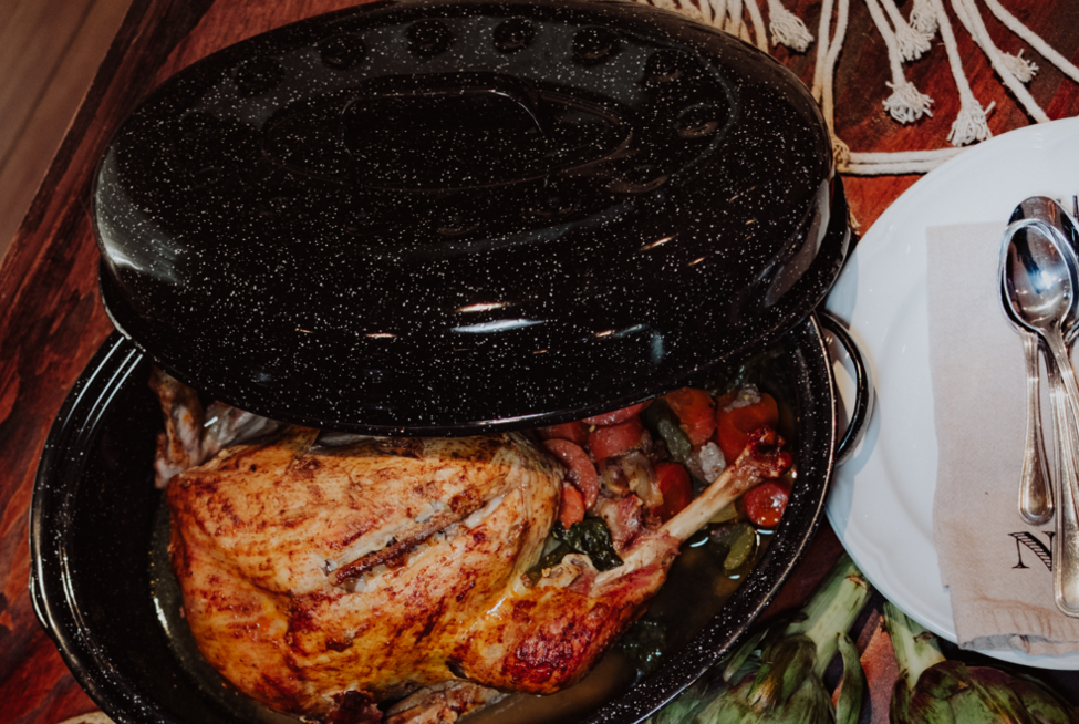 Large 18" inch Enameled Speckled Roaster, 15 lb Capacity