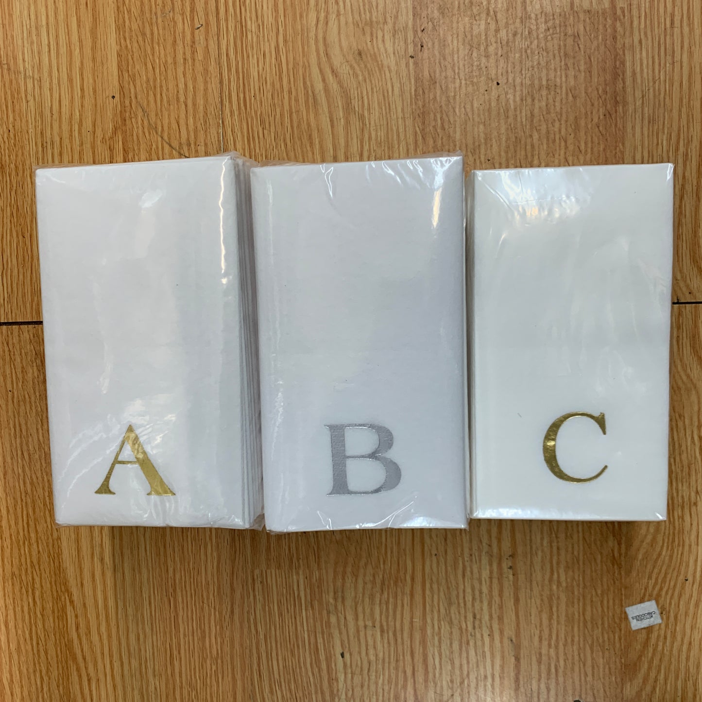 Gold Initial Guest Size Napkin -Foil Print/Textile Like Linen Feel 30 pk