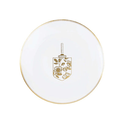 8 In. Hanukah Gold Dreidel Plastic Disposable Salad Plates - 10 ct.