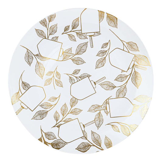 10 In. Hanukah Gold Plastic Disposable Dinner Plates - 10 ct.