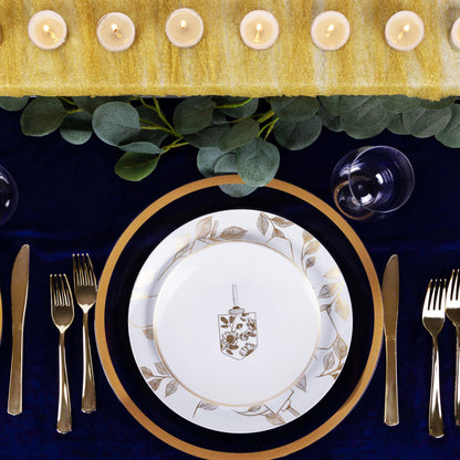 8 In. Hanukah Gold Dreidel Plastic Disposable Salad Plates - 10 ct.