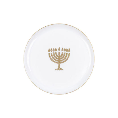 6.3 In. Hanukah Gold Menorah Plastic Disposable Dessert Plates - 10 ct.