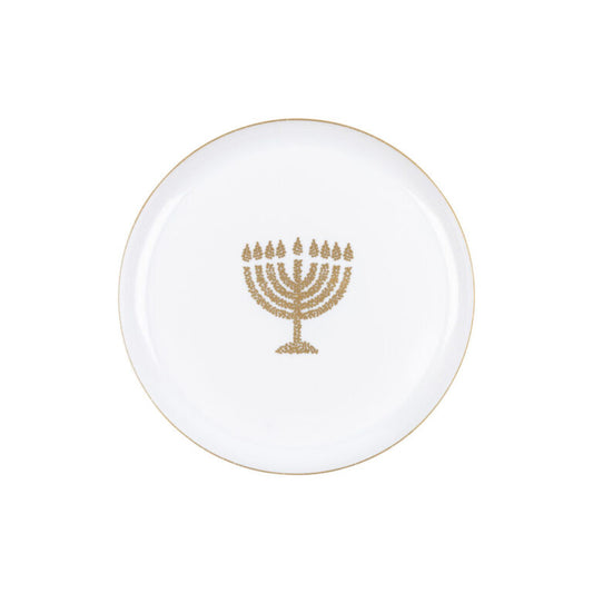 6.3 In. Hanukah Gold Menorah Plastic Disposable Dessert Plates - 10 ct.