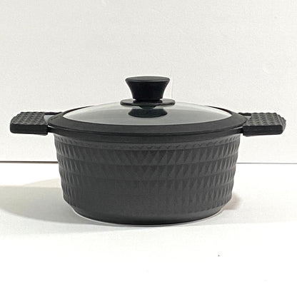 3 Quart Ceramic Non-Stick Diamond Cut Stock Pot with Lid - Black