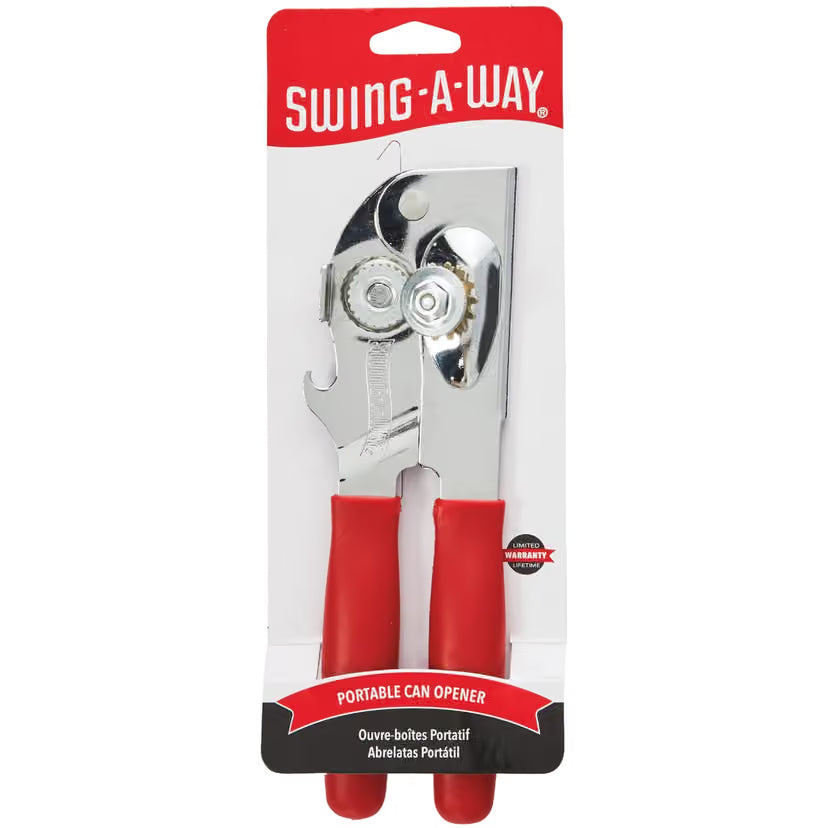 Classic Swing-A-Way Heavy Duty Can Opener -Stainless Steel - Red Handles