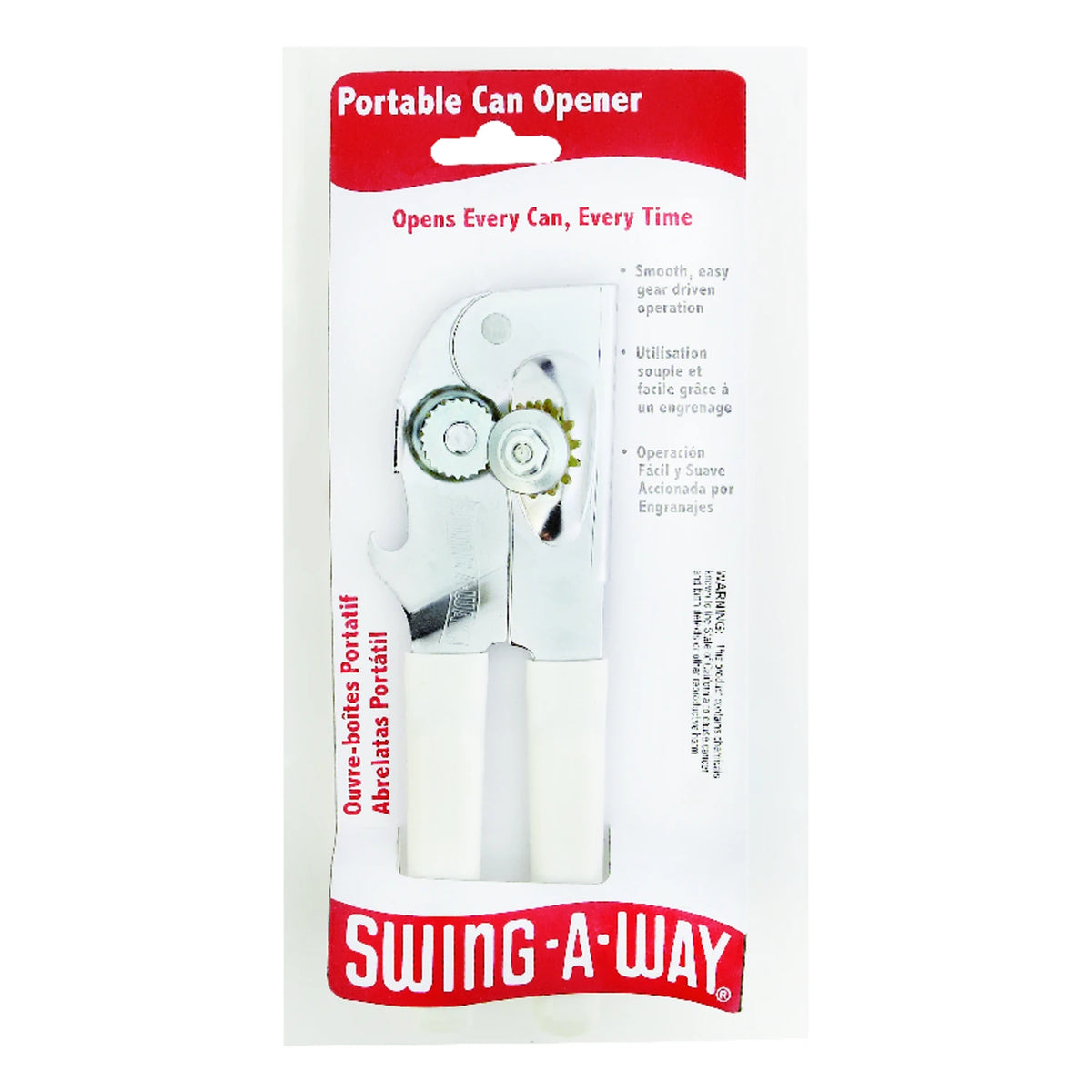 Classic Swing-A-Way Heavy Duty Can Opener -Stainless Steel - White Handles