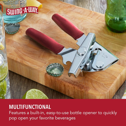 Classic Swing-A-Way Heavy Duty Can Opener -Stainless Steel - Red Handles