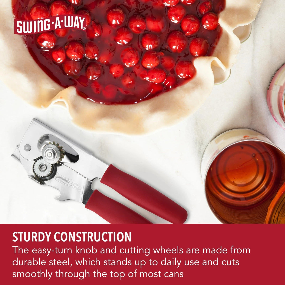 Classic Swing-A-Way Heavy Duty Can Opener -Stainless Steel - Red Handles