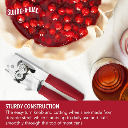 Classic Swing-A-Way Heavy Duty Can Opener -Stainless Steel - Red Handles
