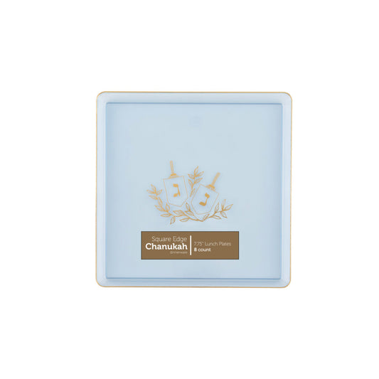 8 In. Hanukah Square Edge Blue/Gold Disposable Salad Plates - 8 ct.