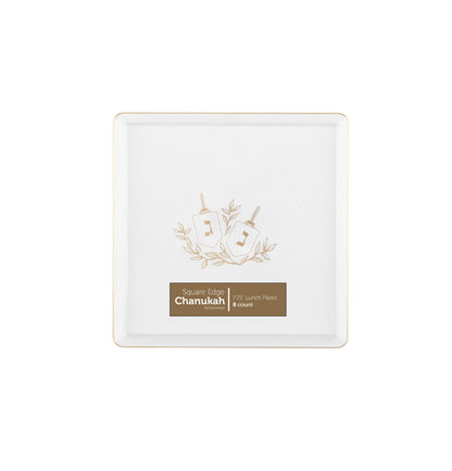 8 In. Hanukah Square Edge Clear/Gold Disposable Salad Plates - 8 ct.