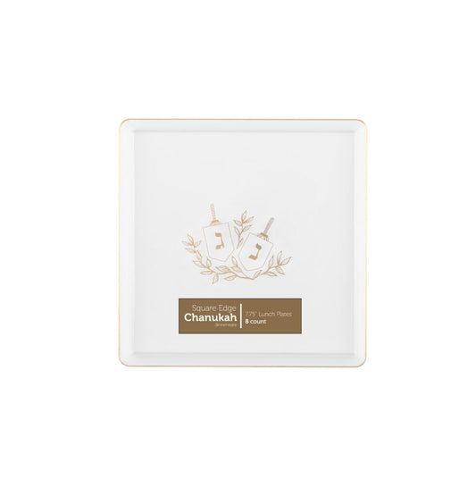 8 In. Hanukah Square Edge Clear/Gold Disposable Salad Plates - 8 ct.