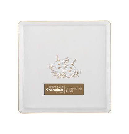 11 In. Hanukkah Square Edge Clear/Gold Disposable Salad Plates - 8 ct.