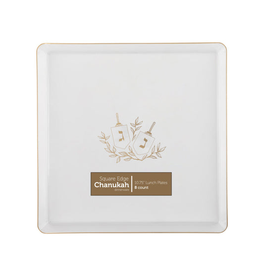 11 In. Hanukkah Square Edge Clear/Gold Disposable Salad Plates - 8 ct.