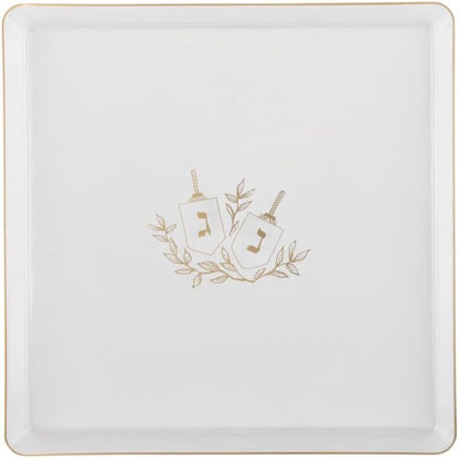 11 In. Hanukkah Square Edge Clear/Gold Disposable Salad Plates - 8 ct.