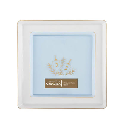 8 In. Hanukah Square Edge Blue/Gold Disposable Salad Plates - 8 ct.