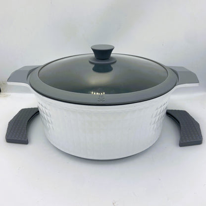 5 Quart Ceramic Non-Stick Diamond Cut Stock Pot with Lid - White