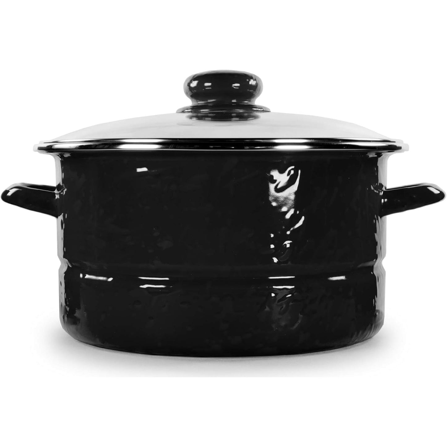 Enamelware 6 Quart Stock Pot with Glass Lid - Black Textured