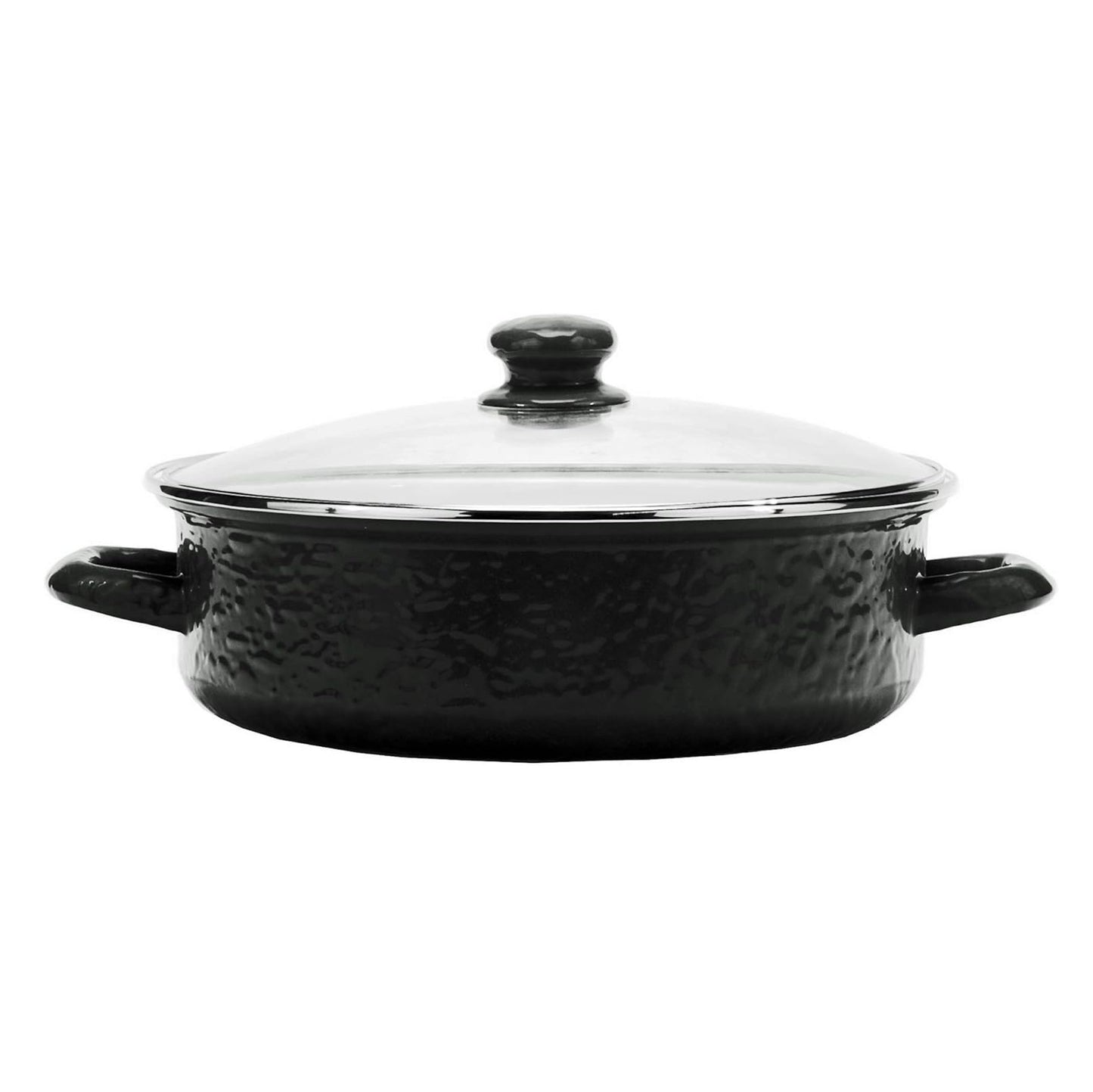 Enamelware Sauté Pan/ Casserole with Glass Lid - 3 Quart -Black Textured