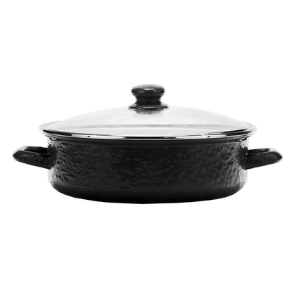 Enamelware Sauté Pan/ Casserole with Glass Lid - 3 Quart -Black Textured