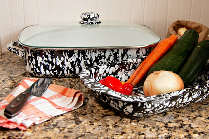 Enamelware Rectangular Baking Pan/ Roasting Dish 12" x 9"- Black Swirl