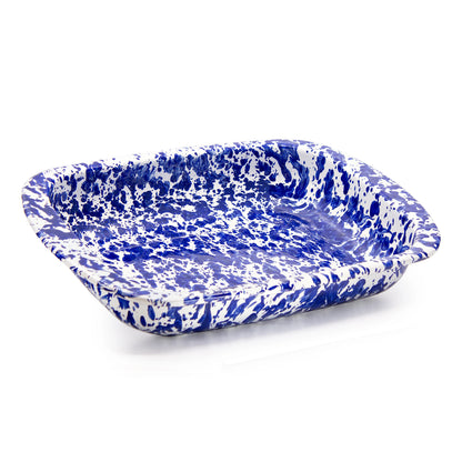 Enamelware Rectangular Baking Pan/ Roasting Dish 12" x 9"- Cobalt Blue Swirl