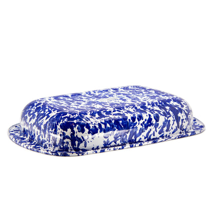Enamelware Rectangular Baking Pan/ Roasting Dish 12" x 9"- Cobalt Blue Swirl