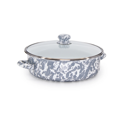 Enamelware Sauté Pan/ Casserole with Glass Lid - 3 Quart -Grey Swirl