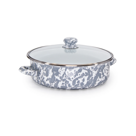 Enamelware Sauté Pan/ Casserole with Glass Lid - 3 Quart -Grey Swirl
