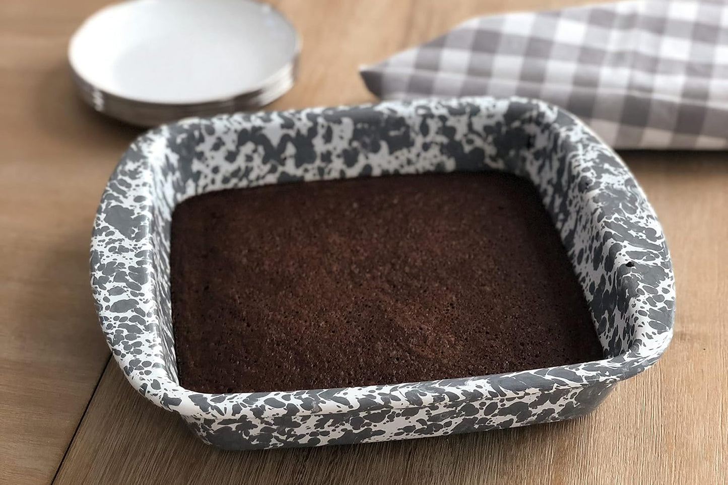 Enamelware 9" Square Brownie Baking Pan - Grey Swirl