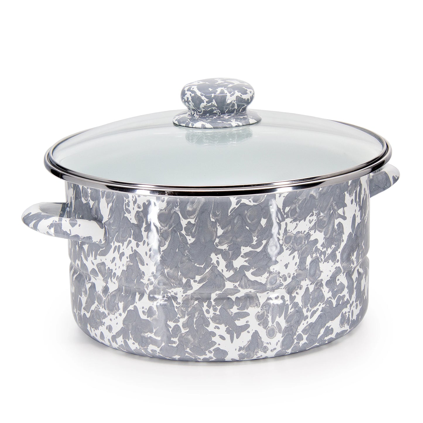 Enamelware 6 Quart Stock Pot with Glass Lid - Grey Swirl