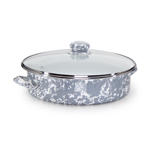 Enamelware Sauté Pan/ Casserole with Glass Lid - 5 Quart -Grey Swirl