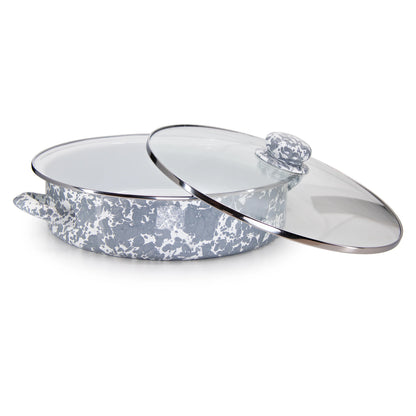 Enamelware Sauté Pan/ Casserole with Glass Lid - 5 Quart -Grey Swirl