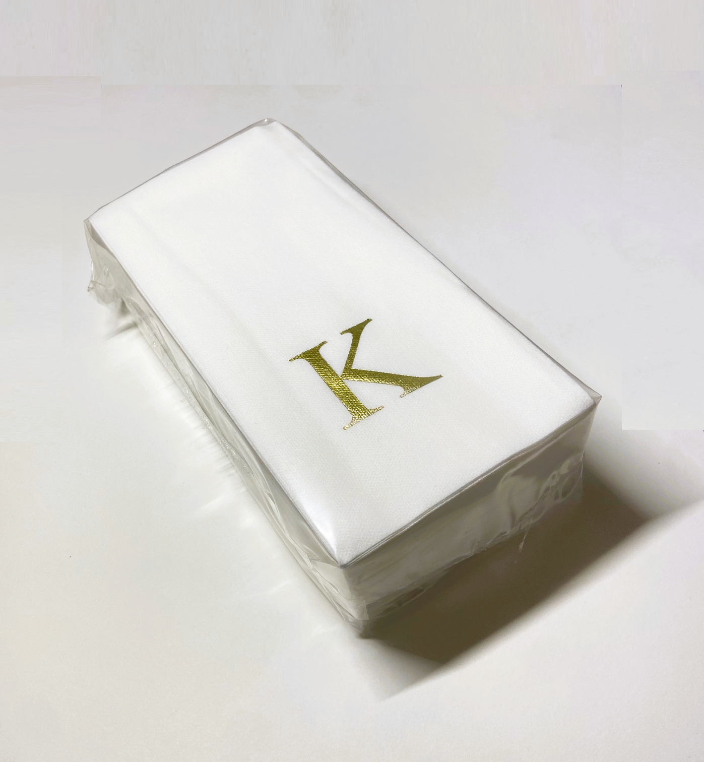 Gold Initial Guest Size Napkin -Foil Print/Textile Like Linen Feel 30 pk